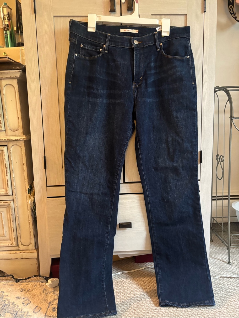Levi's Women’s 505 Straight Dark Blue Jeans - Picture 2 of 16